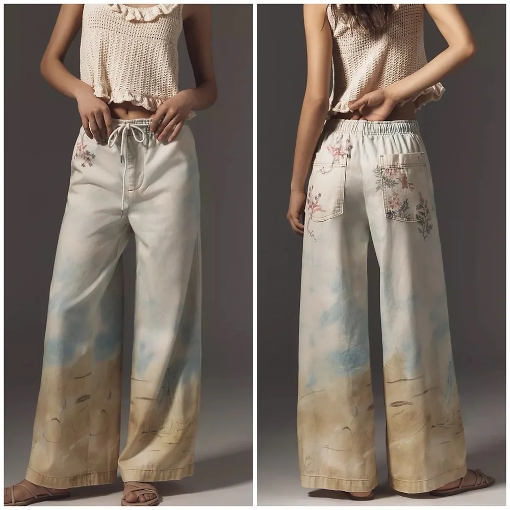 NWT Anthropologie Pilcro Pull-On High-Rise Wide-Leg Jeans - small * RARE * - Picture 1 of 10